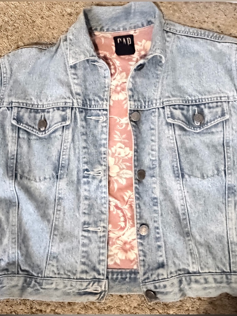 Vintage GAP Light Blue Denim Jacket with Pink Floral Lining
